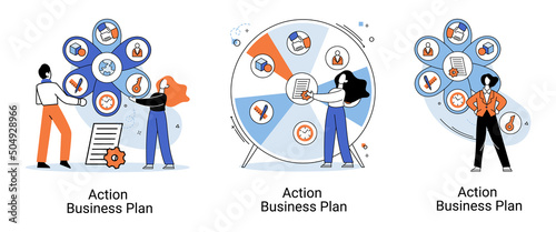 Action business plan, development strategies, foreseeing market risks. Company success secret, idea growing business achieve target metaphor, study production and sales market. Strategic biz planning