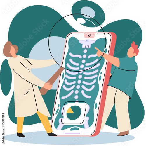 Online medical consultation and support metaphor. Online doctor. Healthcare services, Ask doctor. Tele medicine e-health service. Therapist videocalling phone screen. Diagnosis treatment of patients