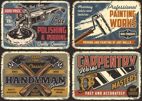 Carpentry and renovation posters set