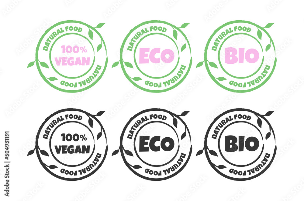 Obraz premium Eco logo. Natural icons. Eco Bio Vegan sticker