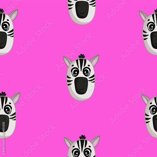 Cute seamless pattern on pink background with cozy zebra.. Texture for scrapbooking, wrapping paper, invitations. Vector illustration.