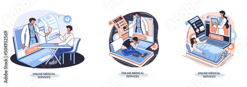 Online medical services mobile application consultation and prescription medicine professional doctor connecting and giving consultation for patient, telemedicine concept metaphor, health care program