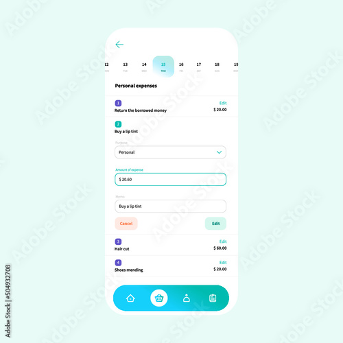 Mobile expense management app design template