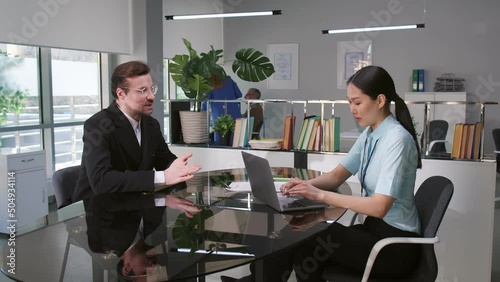 Successful entrepreneur present startup idea to bank manager
