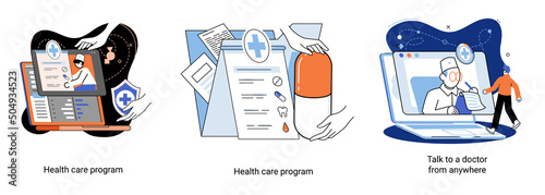 Mobile medicine mhealth online doctor, online medical services, health care program, talk to doctor from anywhere. Smartphone with medical application. Digital health and medical consultation metaphor