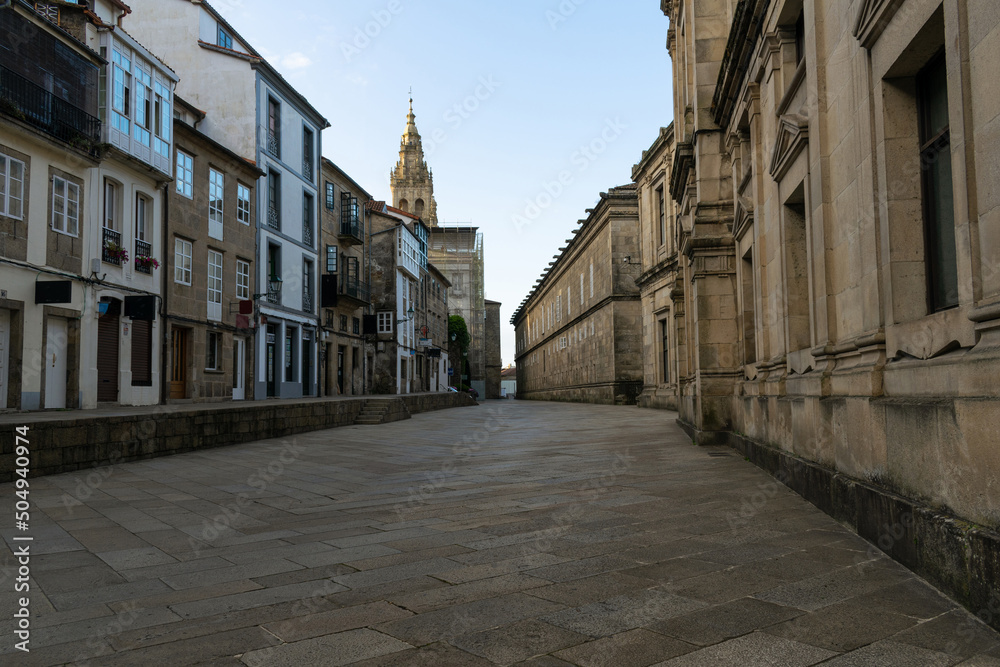 View of San Francisco street in Santiago de Compostela, Galicia