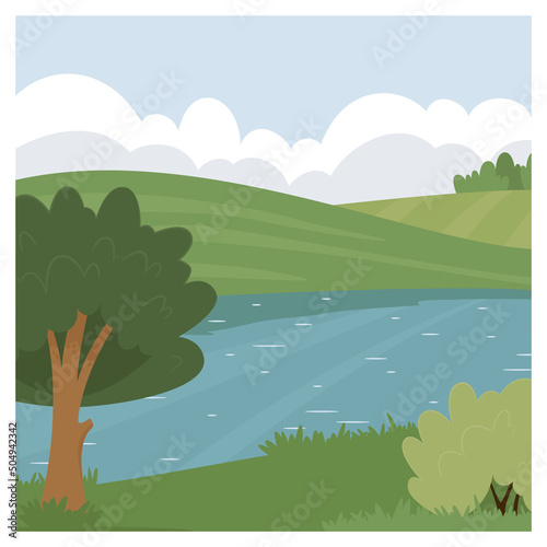 Country landscape with river  square frame vector