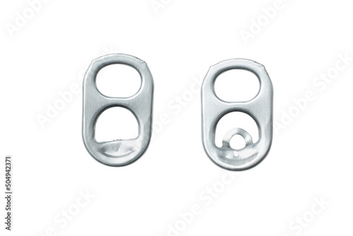 Pair of Aluminum Can Opener Pull Tab Lid, Ring-Pull Complet and Incomplete On Isolated on White Background photo