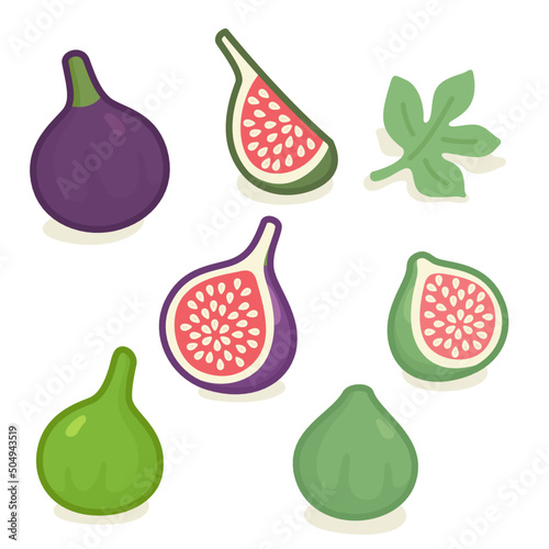 purple and green figs kawaii doodle flat vector illustration