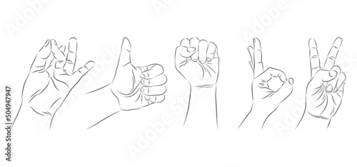 Hand symbol collection. Abstract outline style. Vector illustration