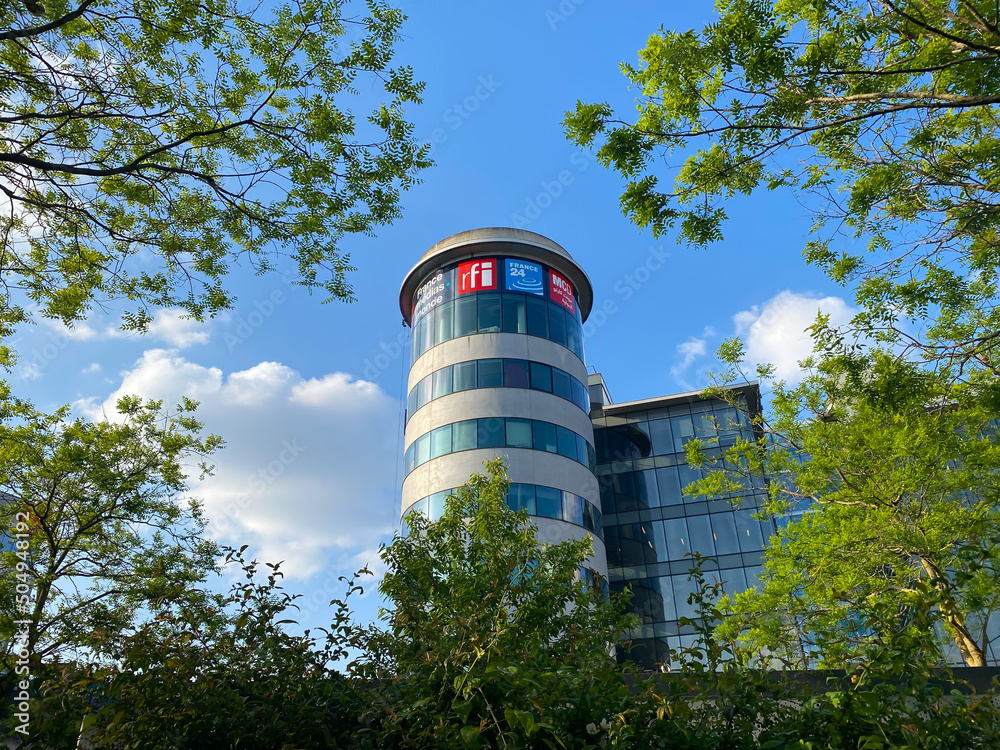 RFI (Radio France Internationale), TV5 Monde, France 24 headquarters  building and studios in Issy les Moulineaux, France Stock Photo | Adobe  Stock