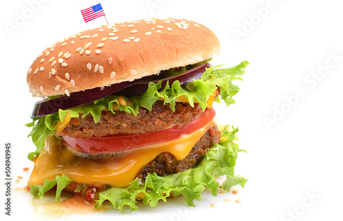 American hamburger on a white background