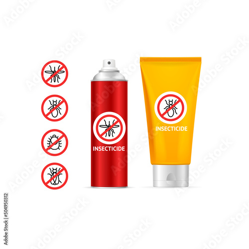 Realistic Detailed 3d Mosquito Insect Repellent Bottle Set. Vector