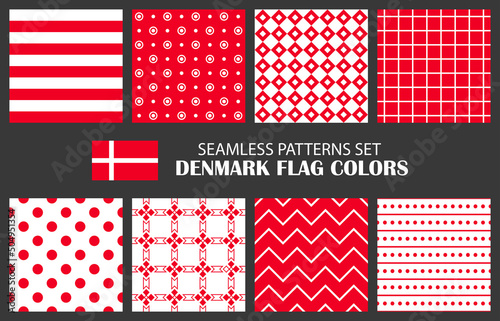 Denmark country flag colors seamless pattern set