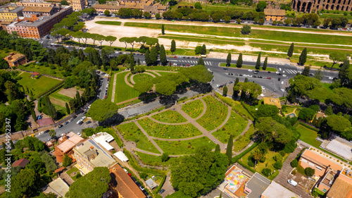 Canvas Print Aerial view of Rome Rose Garden, a public garden located near Circus Maximus in Rome, Italy