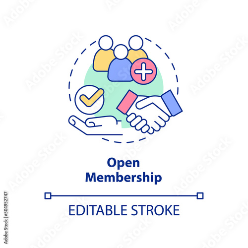 Open membership concept icon. Cooperative society advantage abstract idea thin line illustration. Members recruitment. Isolated outline drawing. Editable stroke. Arial, Myriad Pro-Bold fonts used