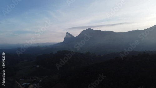 incredible mountain with blue hue in the interior of Brazil in aerial cinematographic footage with drone - Pedra Azul, Espirito Santo, Brazil