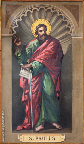 BARI, ITALY - MARCH 3, 2022: The fresco of St. Paul the apostle in the church...