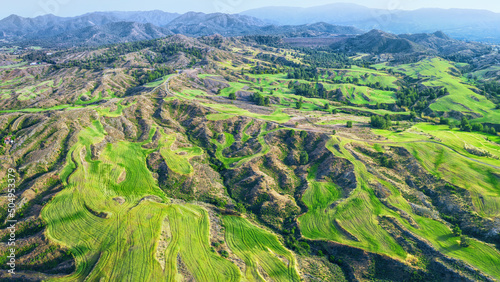 Troodos mountains, Cyprus. Agricultural fields on mountainous terrain photo
