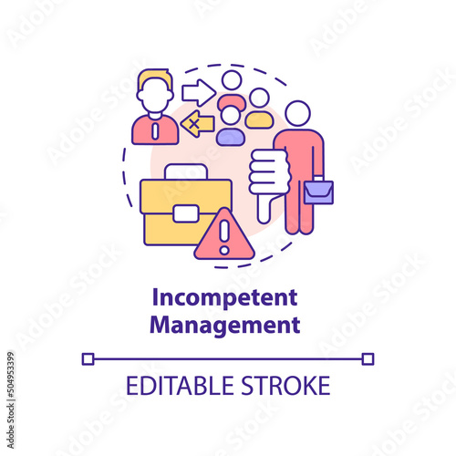 Incompetent management concept icon. Cooperative society drawback abstract idea thin line illustration. Low engagement. Isolated outline drawing. Editable stroke. Arial, Myriad Pro-Bold fonts used