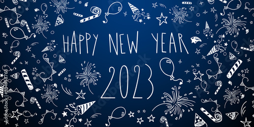 french happy new year 2023 cartoon doodles	 photo