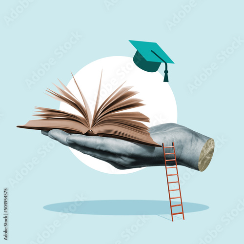 Open book on the palm. Education concept. photo