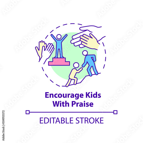 Encourage kids with praise concept icon. Inspire child. Positive communication abstract idea thin line illustration. Isolated outline drawing. Editable stroke. Arial, Myriad Pro-Bold fonts used