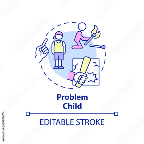 Problem child concept icon. Scapegoat. Child role in dysfunctional families abstract idea thin line illustration. Isolated outline drawing. Editable stroke. Arial, Myriad Pro-Bold fonts used