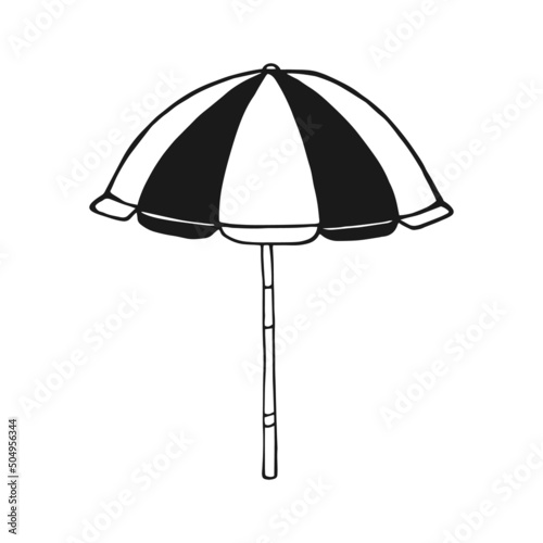 Black and white of parasol in a white background. Hand drawn vector illustration.