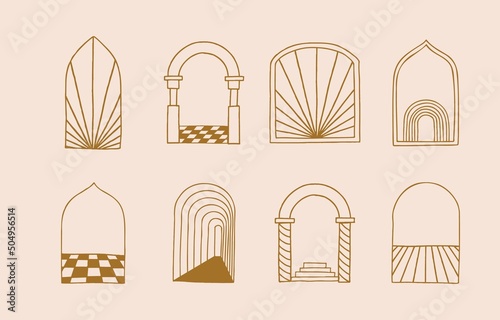 Collection of line design with sun,window,building.Editable vector illustration for social media,icon