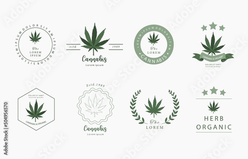 cannabis object collection with circle, star,ribbon