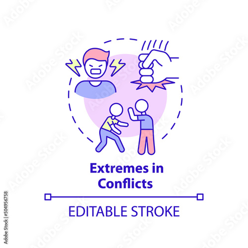 Extremes in conflicts concept icon. Feature of dysfunctional families abstract idea thin line illustration. Isolated outline drawing. Editable stroke. Arial, Myriad Pro-Bold fonts used