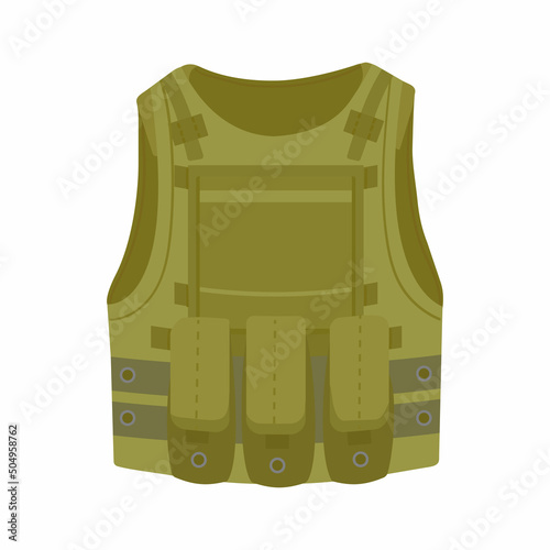 Bulletproof vest military, police protective color khaki. Body armor covers for protection. Vector icon isolated.