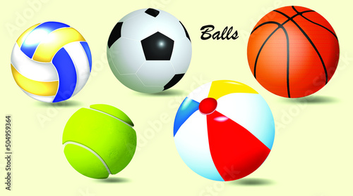 Set of realistic colorful balls. For sports and leisure