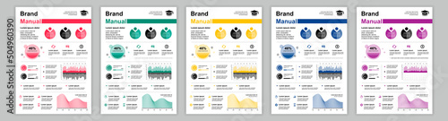 DIN A3 business brand manual templates set. Company identity brochure page with marketing report data. Newsletter with analysis financial report. Vector layout design for poster, cover and brochure