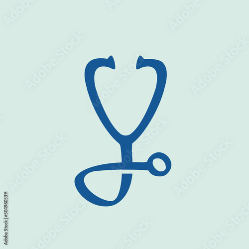 Letter Y stethoscope logo. Alphabet initial. Lettering sign isolated on light fund. Calligraphic icon for health, medicine identity. Blue color cardiology instrument. Type design.
