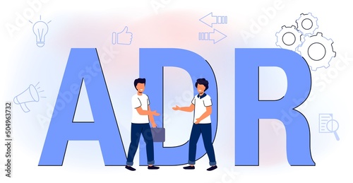 ADR Alternative Dispute Resolution acronym Business concept Vector illustration Letters and icons Web landing page and other related creative