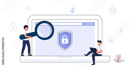 Data protection Network security tiny people character concept Flat vector Illustration Back up and save important data Privacy and internet security 