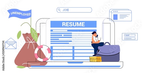 Unemployment concept Dismisses employee Jobless troubles Work crisis Job reduction Vector character illustration Professional burnout Lost job position Unemployed, waiting for work opportunities