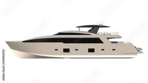 Yacht Speedboat Boat 1 - Lateral view white background 3D Rendering Ilustracion 3D 