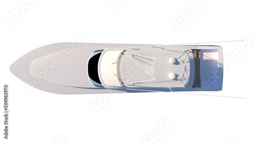 Yacht Speedboat Boat 2 - Top view white background 3D Rendering Ilustracion 3D	