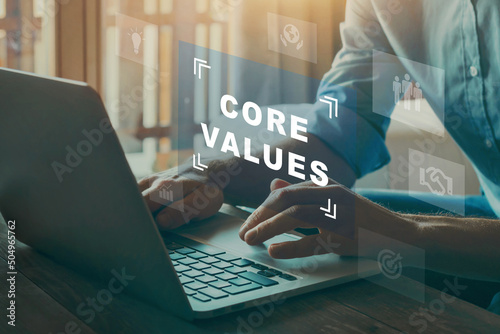 core values for business, concept on virtual screen