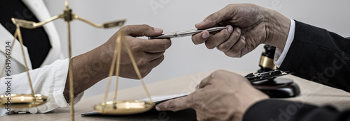 Canvas Print Attorneys or consultants who work in the courtroom are currently investigating the company's corruption cases and have their clients sign legal confirmation, Litigation and justice concept