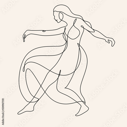 Line art wellness dancing woman. minimalist modern Line drawing Female dance