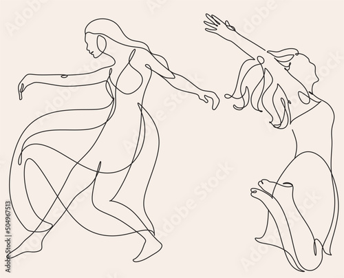 Line art wellness dancing woman. minimalist modern Line drawing Female dance