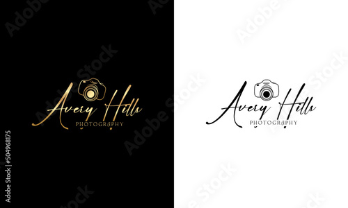 camera logo, modern photography signature logo icon vector