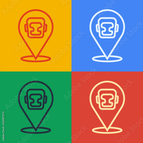 Pop art line Boxing helmet icon isolated on color background. Vector