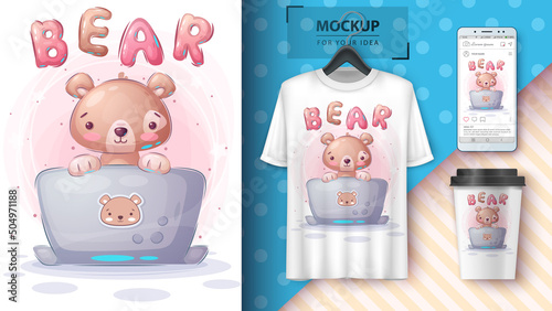 Bear works at the notebook poster and merchandising.