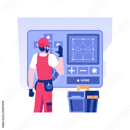 Smart irrigation controller isolated concept vector illustration. Handyman installs an intelligent sprinkler system with Wi-Fi, exterior works, smart sprinkler controller vector concept.