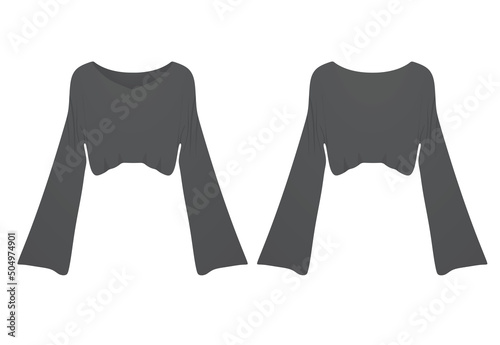 Women grey crop sweater with wide sleeve. vector illustration